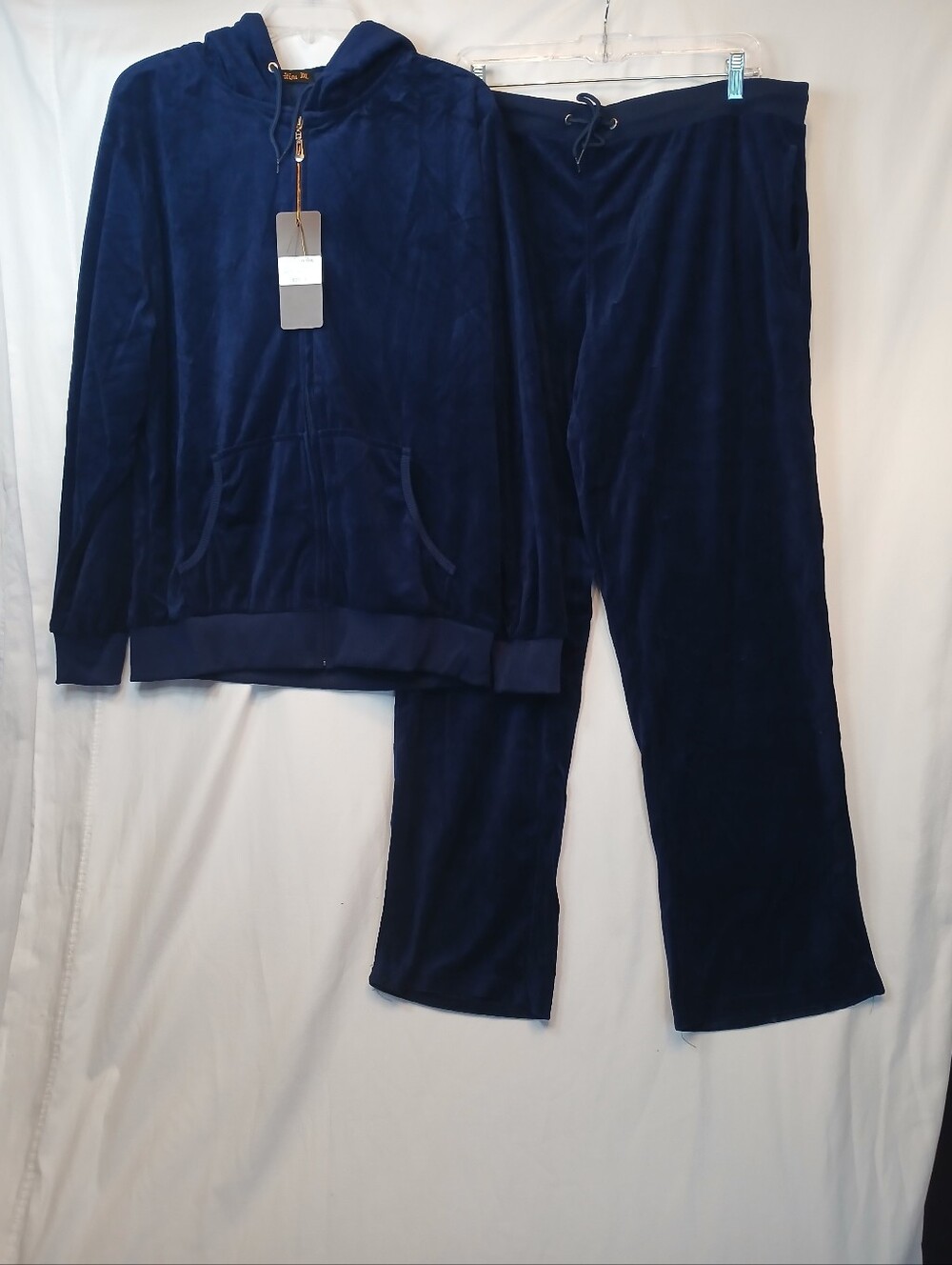 Navy Blue Velvet Velour Hoodie & Pants Track Suit 2 Piece Set 3X New!